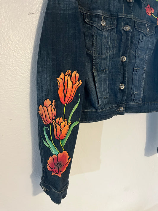 Hand-Painted Floral Denim Jacket