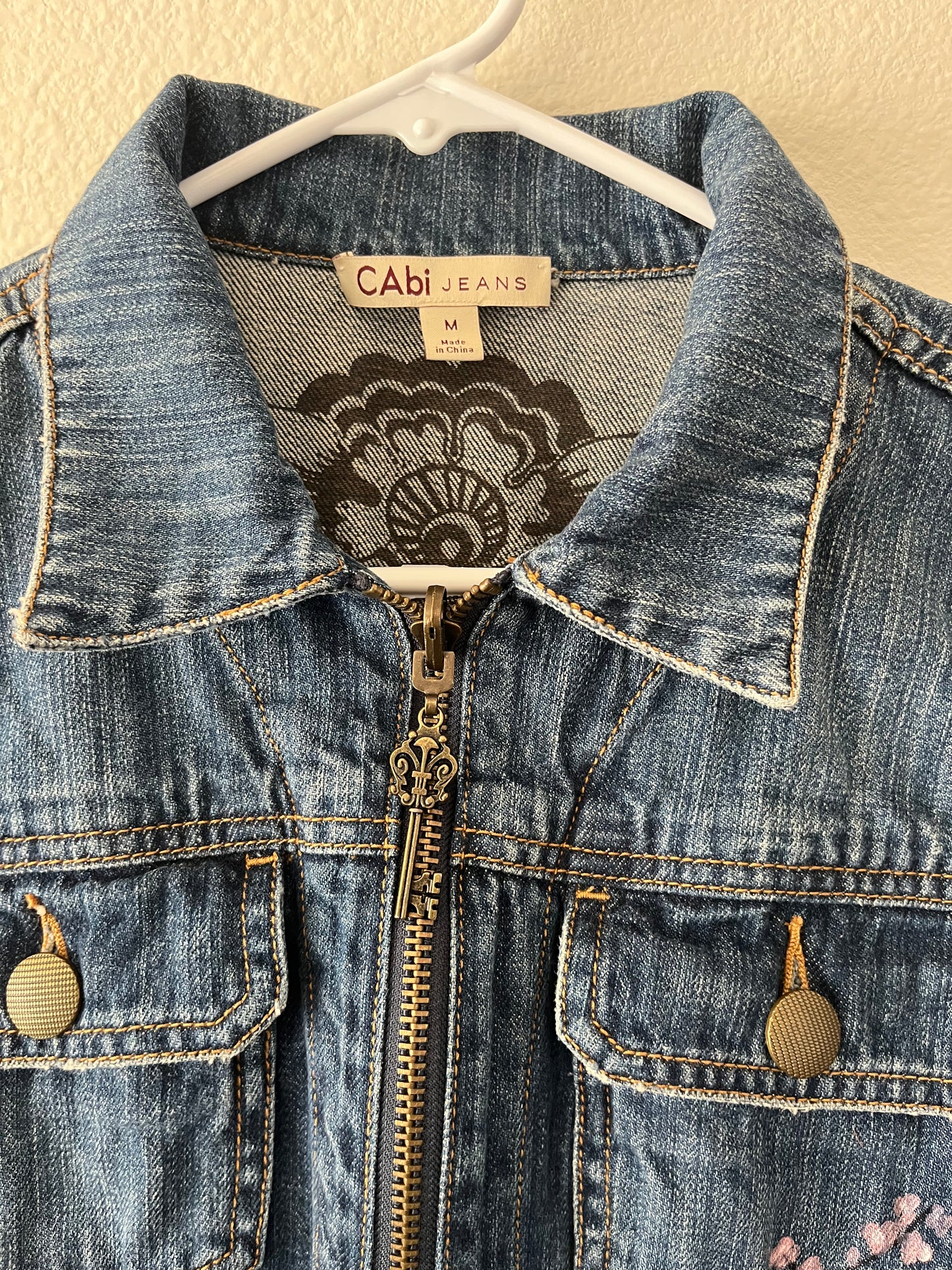 Hand-Painted Denim Jacket – Cherry Blossom Psalm 23:4 Design