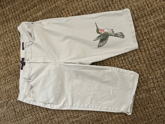 Hand-Painted Hummingbird Capris