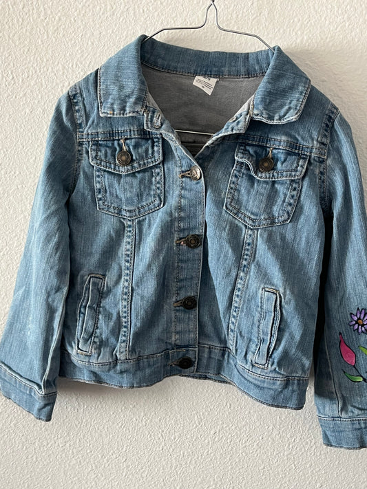 Whimsical Hand-Painted Garden Denim Jacket