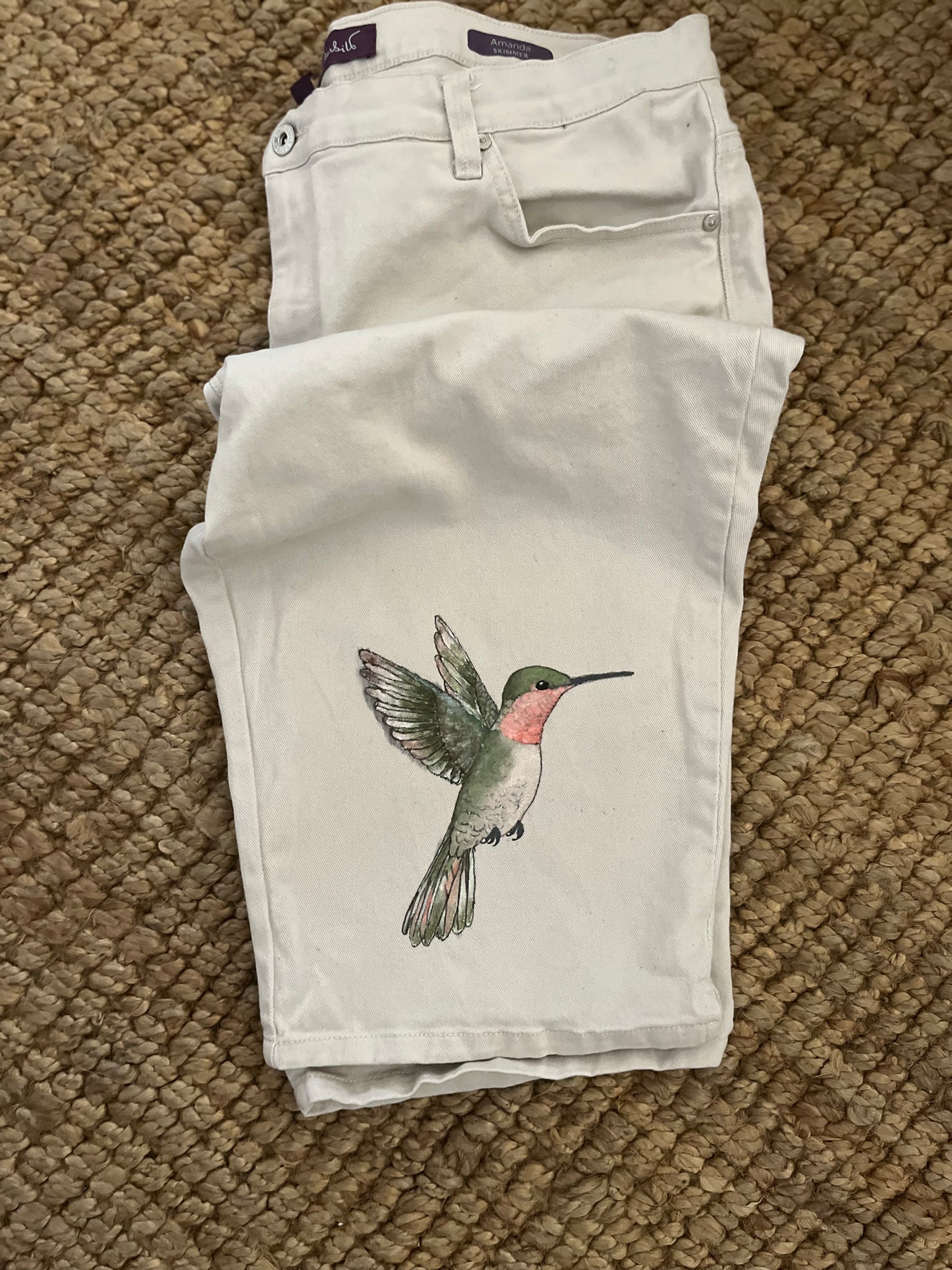 Hand-Painted Hummingbird Capris