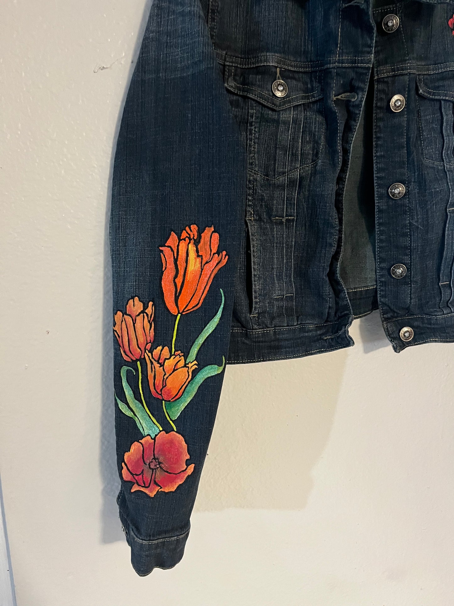 Hand-Painted Floral Denim Jacket