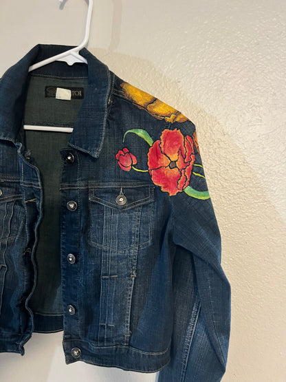Hand-Painted Floral Denim Jacket