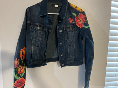 Hand-Painted Floral Denim Jacket