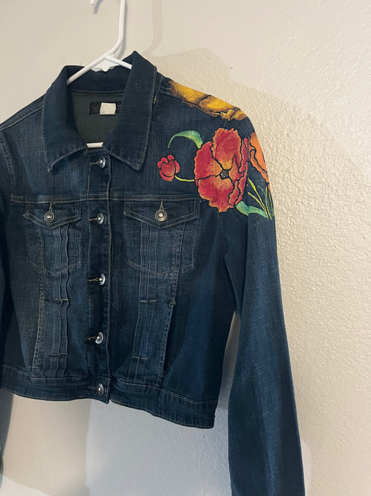 Hand-Painted Floral Denim Jacket