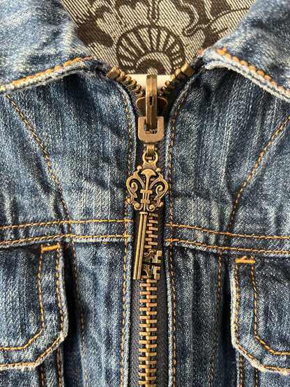 Hand-Painted Denim Jacket – Cherry Blossom Psalm 23:4 Design