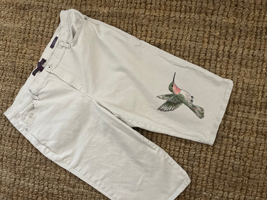 Hand-Painted Hummingbird Capris
