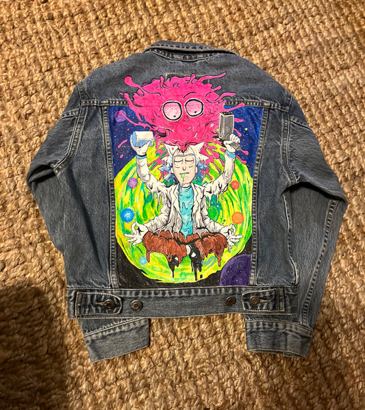 Hand-Painted Cosmic Meditation Denim Jacket