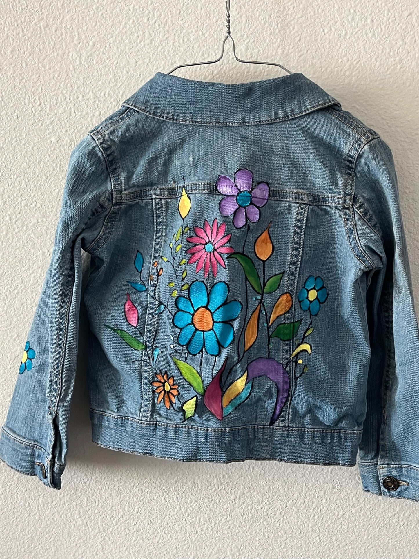 Whimsical Hand-Painted Garden Denim Jacket
