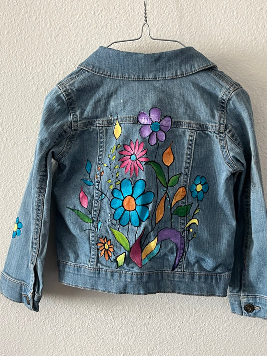 Whimsical Hand-Painted Garden Denim Jacket