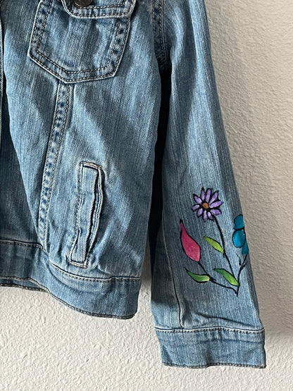 Whimsical Hand-Painted Garden Denim Jacket